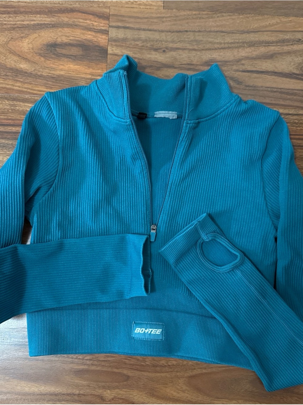 BO+TEE Teal Ribbed Half-Zip Bomber Jacket